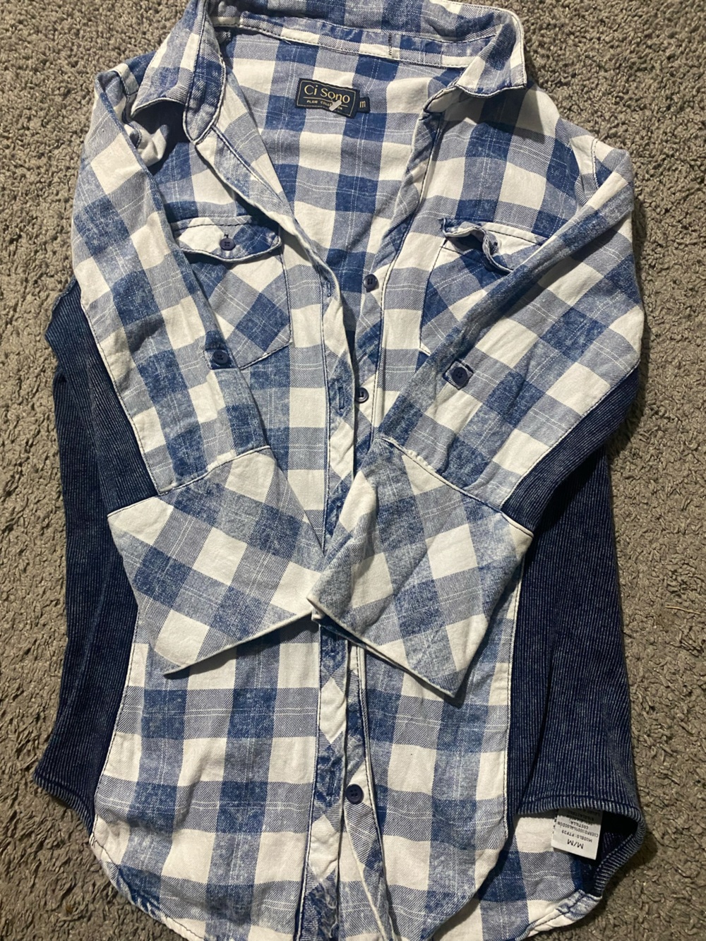 Ci Sono women’s Blue and White Plaid Button-Down Shirt